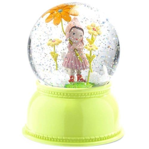 Djeco Veilleuse/Boule de  Neige petite fille avec lapins et fleurs, avec les piles