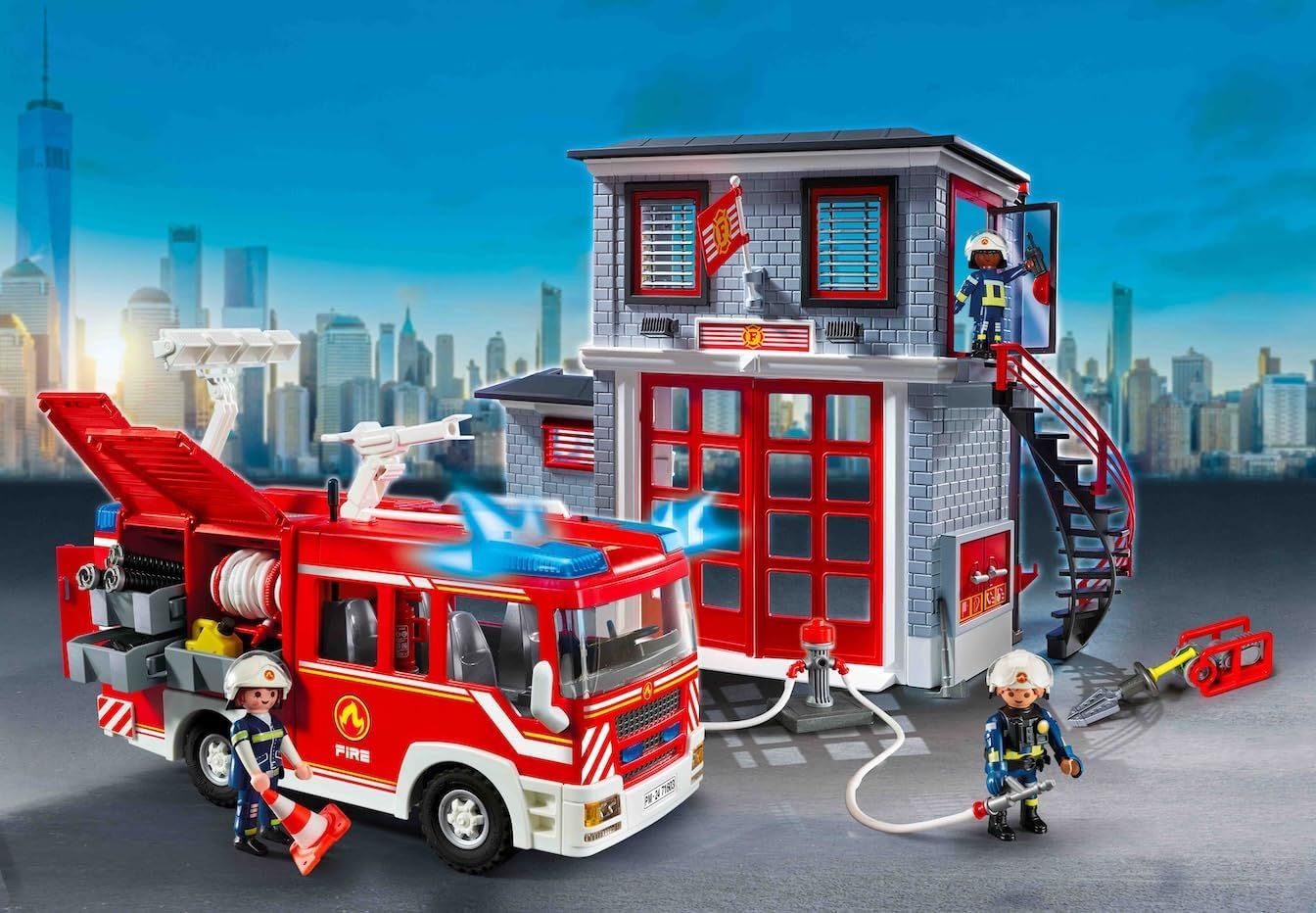 Playmobil 71603 Megaset de Pompiers - Action Heroes - Comprend Trois Personnages, Une Brigade de Pompiers avec équipe d&#39;intervention et de Nombreux Accessoires