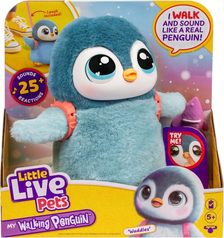 Little Live Pets Mon Petit Pingouin - Waddles | Jouet interactif Doux à câliner Qui Marche, Danse et Bat des Ailes. Plus de 25 Sons et réactions. Piles fournies