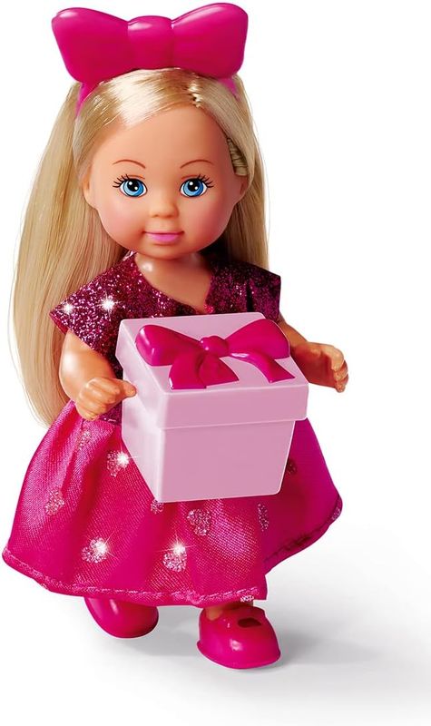 Evi Love Surprise, poupée dans Une Jolie Robe pailletée avec nœud et Cadeau Surprise, chien ou chat