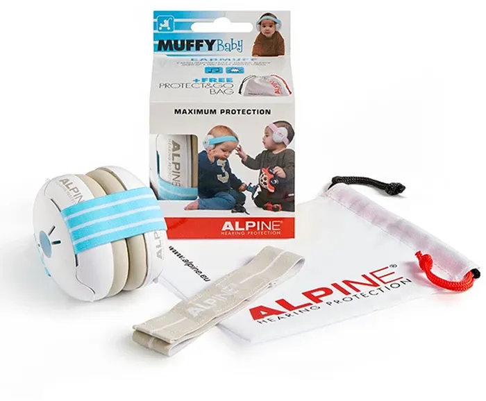 Casque anti-bruit bébé bleu Baby Muffy, bandeau 1x bleu / 1x gris, dès 3 mois, pamire, carnaval, etc.