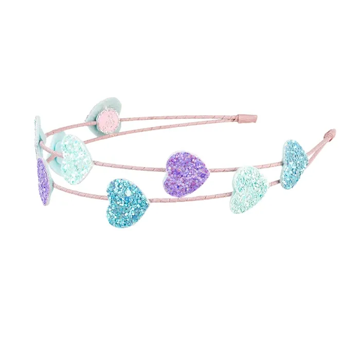 Serre-tête avec 2 rangées de coeurs bleu et violet