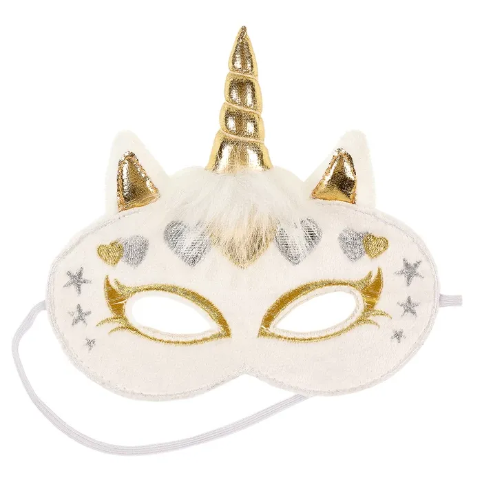 Masque Licorne blanc en tissu, pour carnaval, soirée déguisée, anniversaire, etc.