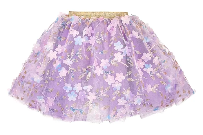 Jupe en tulle  mauve avec des fleurs Felin, costume de carnaval, soirée déguisée, anniversaire, etc.
