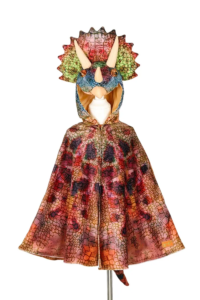 Costume Cape avec capuchon  de dinosaure Triceratops, 104-122 cm, pour carnaval, anniversaire, soirée déguisée, etc.