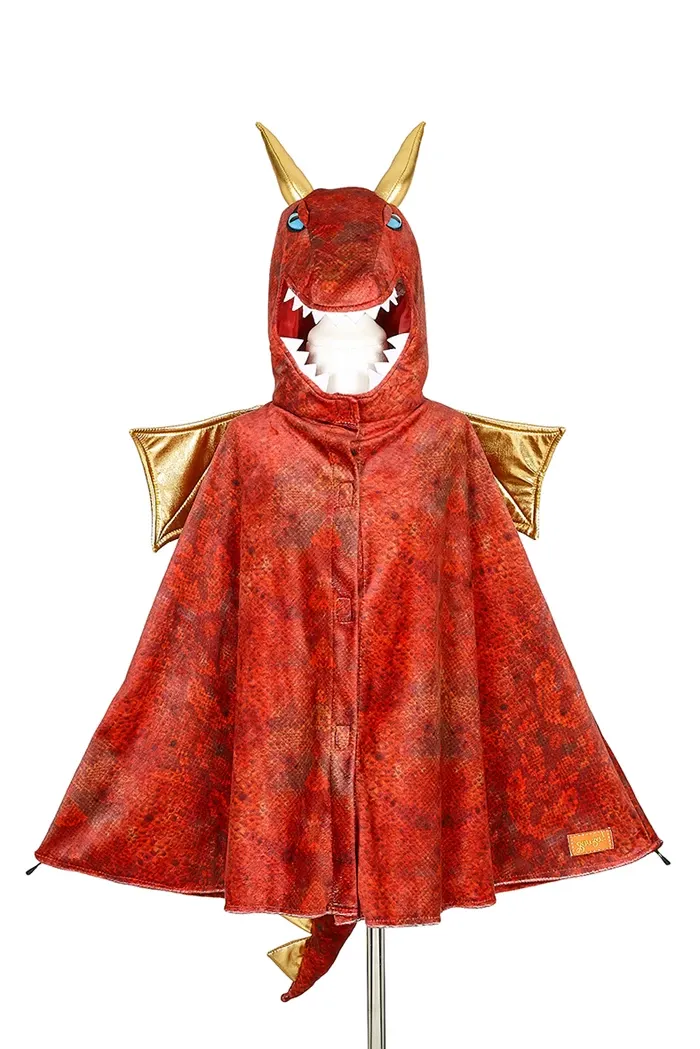 Costume Cape rouge ocre avec capuchon de dragon doré, 104-122 cm, pour carnaval, anniversaire, soirée déguisée, etc.