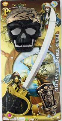 Panoplie de pirate, masque tête de mort, sabre et manchette, pour carnaval, anniversaire, soirée déguisée, etc.