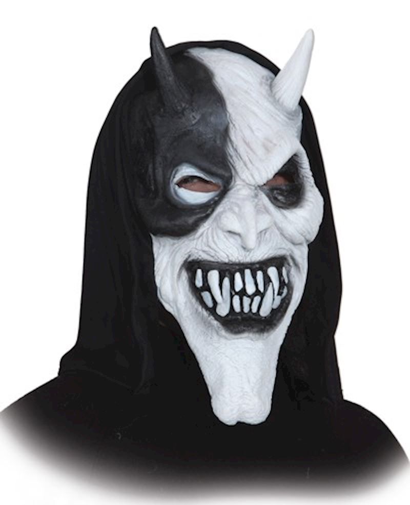Masque de diable noir et blanc en caoutchouc, pour carnaval, anniversaire, soirée déguisée, etc.