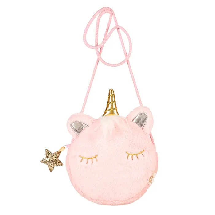 Sac rose Lulu le chat-licorne en peluche avec des paillettes