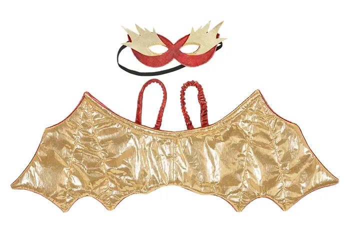 Costume déguisement de dragon or et rouge, ailes et masque inclus, pour carnaval, anniversaire, etc.