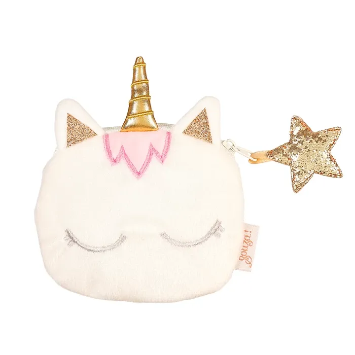 Portemonnaie blanc Merit la licorne en peluche avec des paillettes