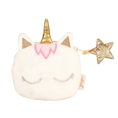 Portemonnaie blanc Merit la licorne en peluche avec des paillettes