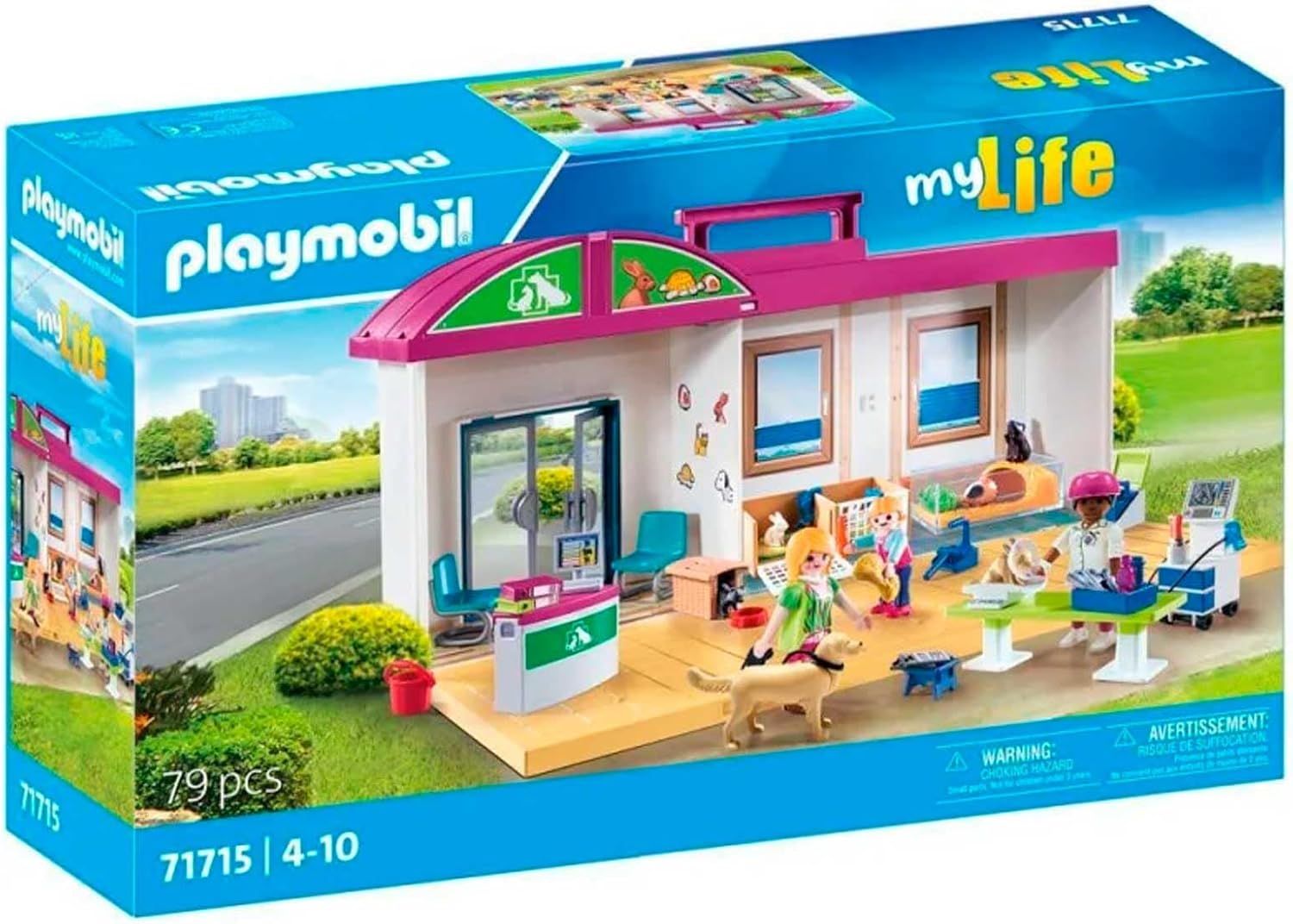 Playmobil Clinique vétérinaire en valise transportable,  avec chiens, chats, lapins et cochons d&#39;inde, etc.