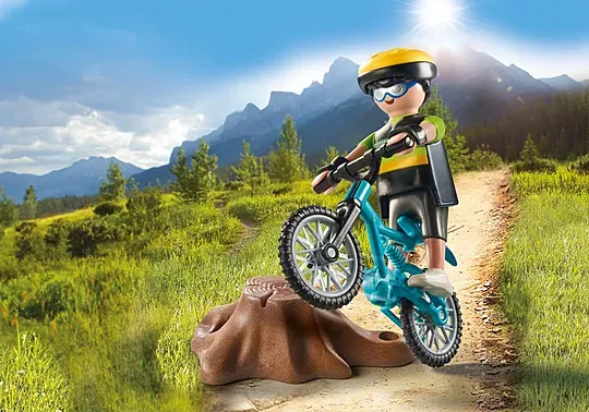 Playmobil Cycliste avec vélo VTT et souche