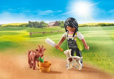 Playmobil fermière avec chèvre et chevreau