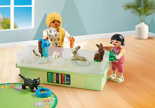 Playmobil Animalerie avec enclos à lapins et tapis de jeux