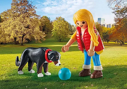 Playmobil Jeune fille avec chien Bouvier bernois et accessoires