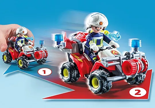 Playmobil Pompier avec quad et deux arbustes enflammés