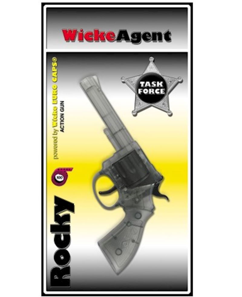 Pistolet plastique transparent Rocky de cow-boy, pour amorces pétard de 100 coups, carnaval et déguisement