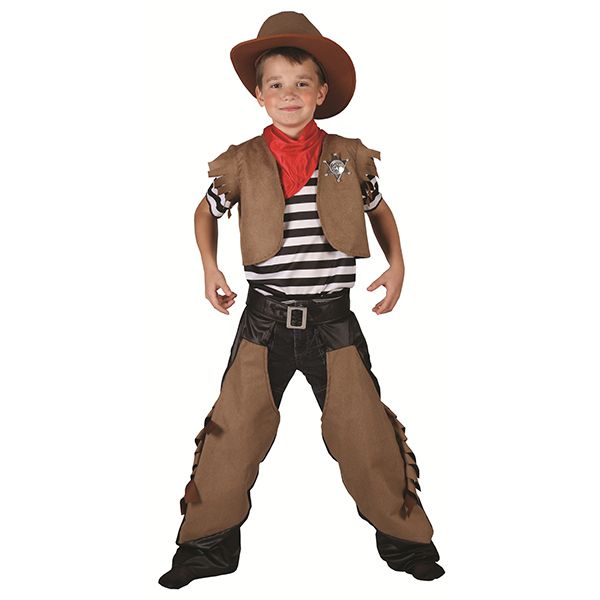 Costume de cow-boy brun, chapeau inclus, pour carnaval, anniversaire, déguisement