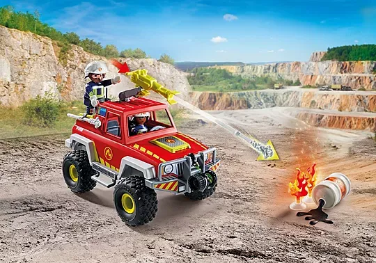 Playmobil Véhicule de pompiers avec bidon d&#39;essence enflammé