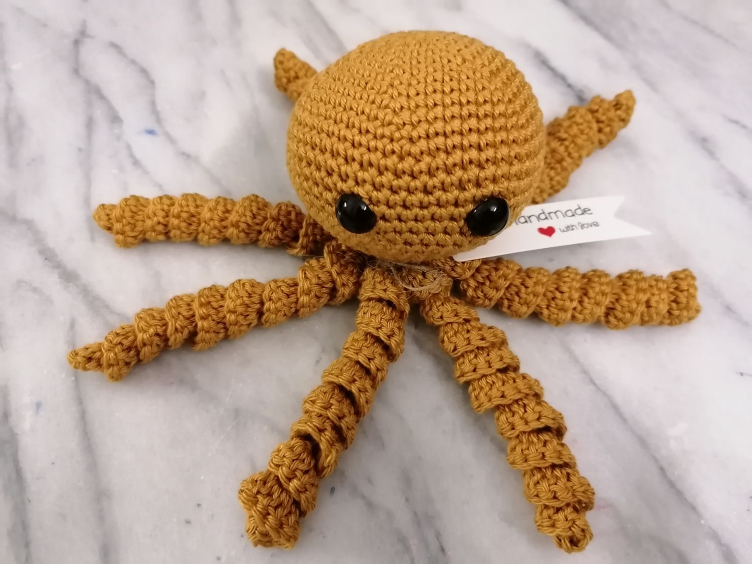 Doudou Pieuvre, couleur Ocre avec hochet, FAIT MAISON!!!