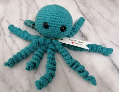 Doudou Pieuvre, couleur turquoise, avec hochet, FAIT MAISON!!