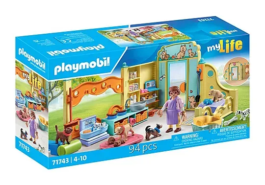 Playmobil Centre de soin canin avec 8 chiens et soigneur