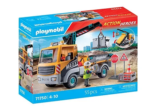 Playmobil Camion de chantier avec grue, ouvrier, accessoires