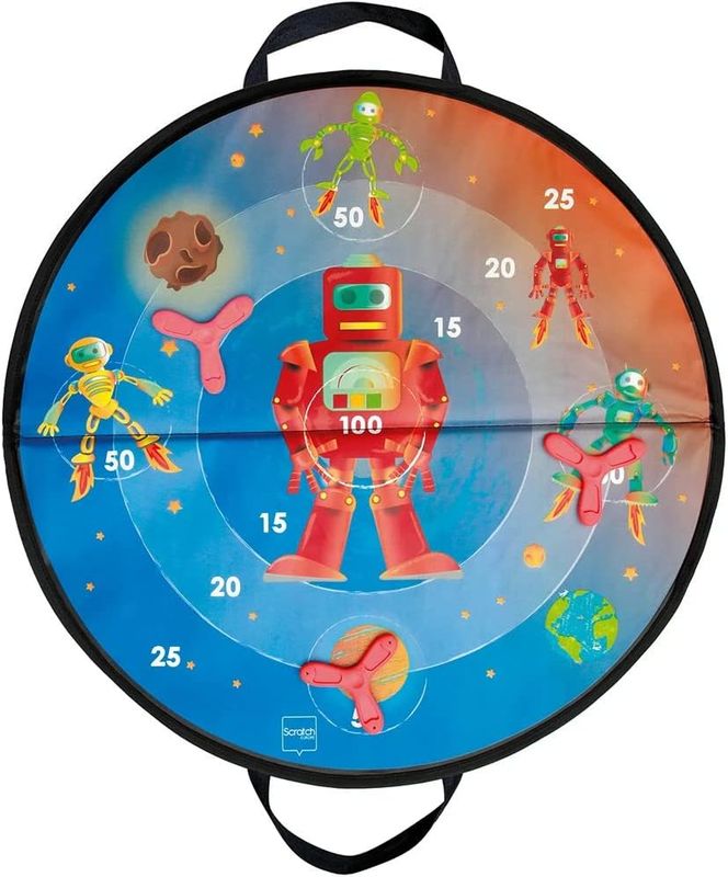 Scratch- Cible magnétique thème robots,  pour Enfants-Jeu de fléchettes et Accessoires-pour intérieur et extérieur