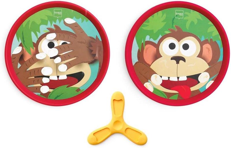 Scratch Europe- Lancer magnétique, pour 2 Joueurs, Jeu de Duo disker, Motif de Singe