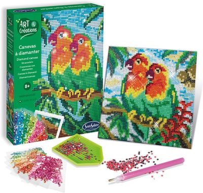 Sentosphère canevas à diamanter oiseaux inséparables, cadre inclus, dès 8 ans