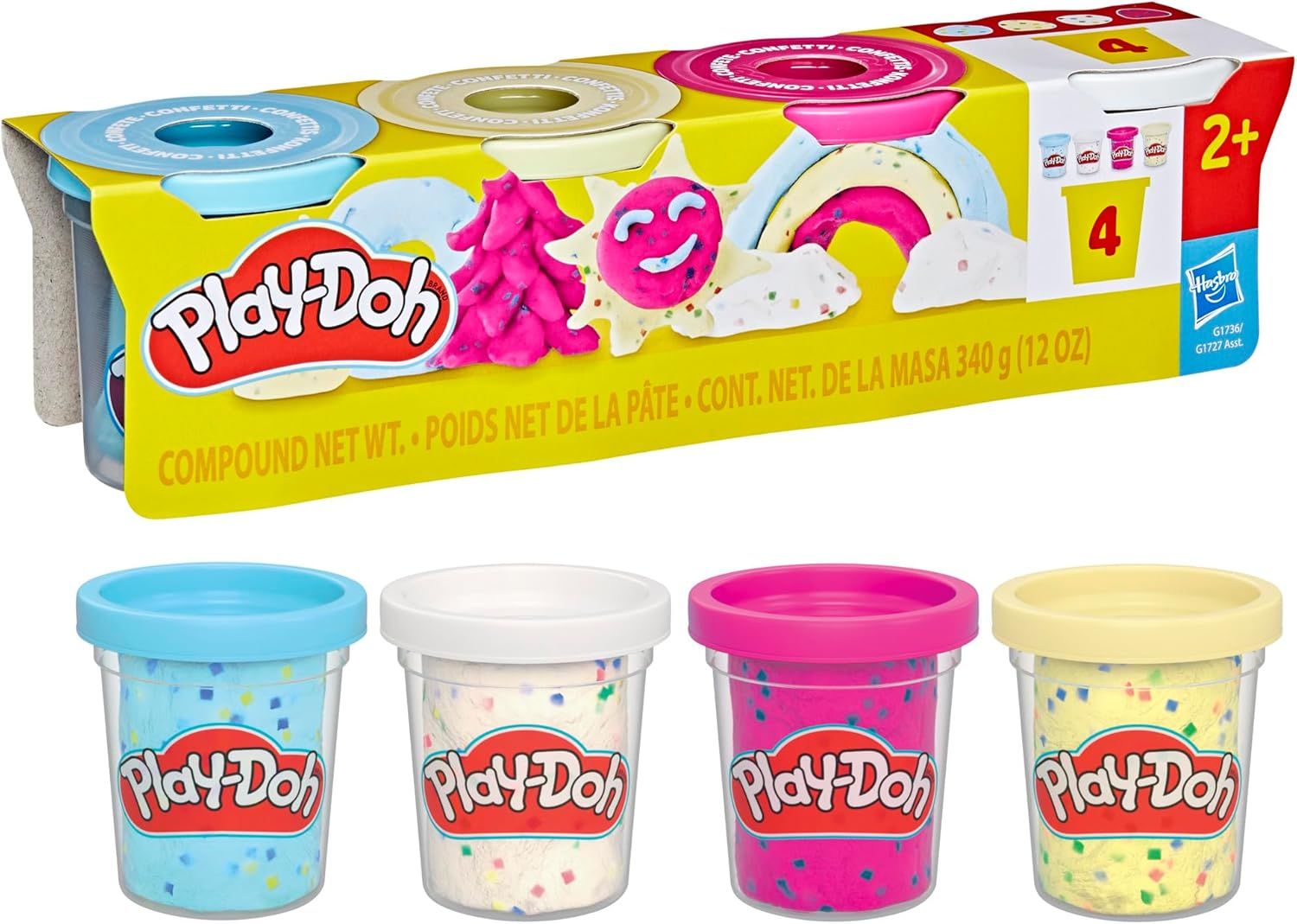 Play-Doh, Pack de 4 Pots de pâte à Modeler confettis, dès 2 ans