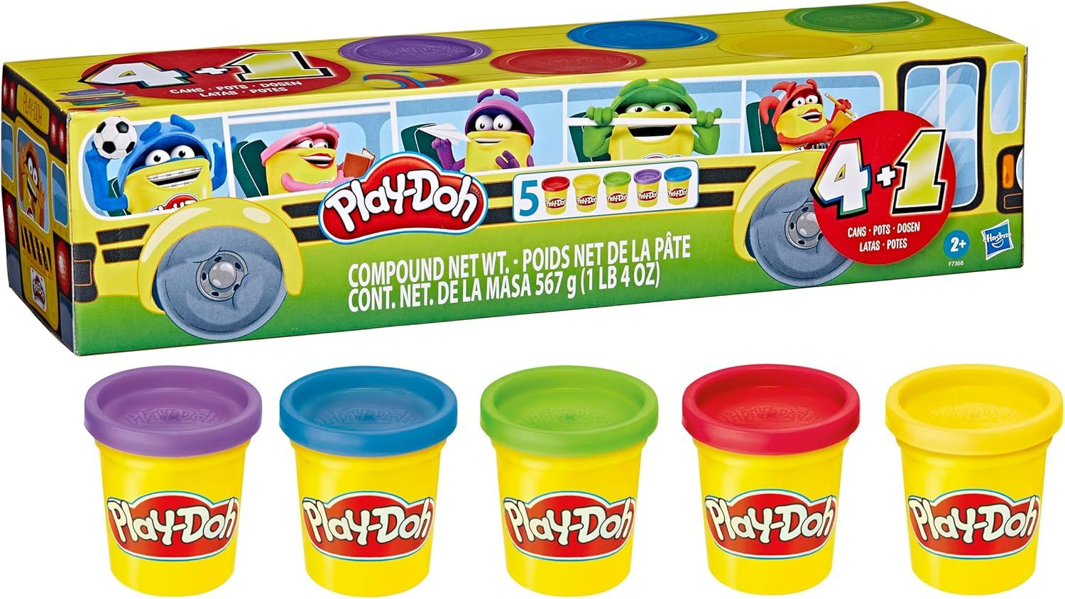 Play-Doh 4+1 bus scolaire, Pack de 5 Pots de Pâte à Modeler Atoxique de 112 g, Couleurs Inspirées de l&#39;École, dès 2 ans