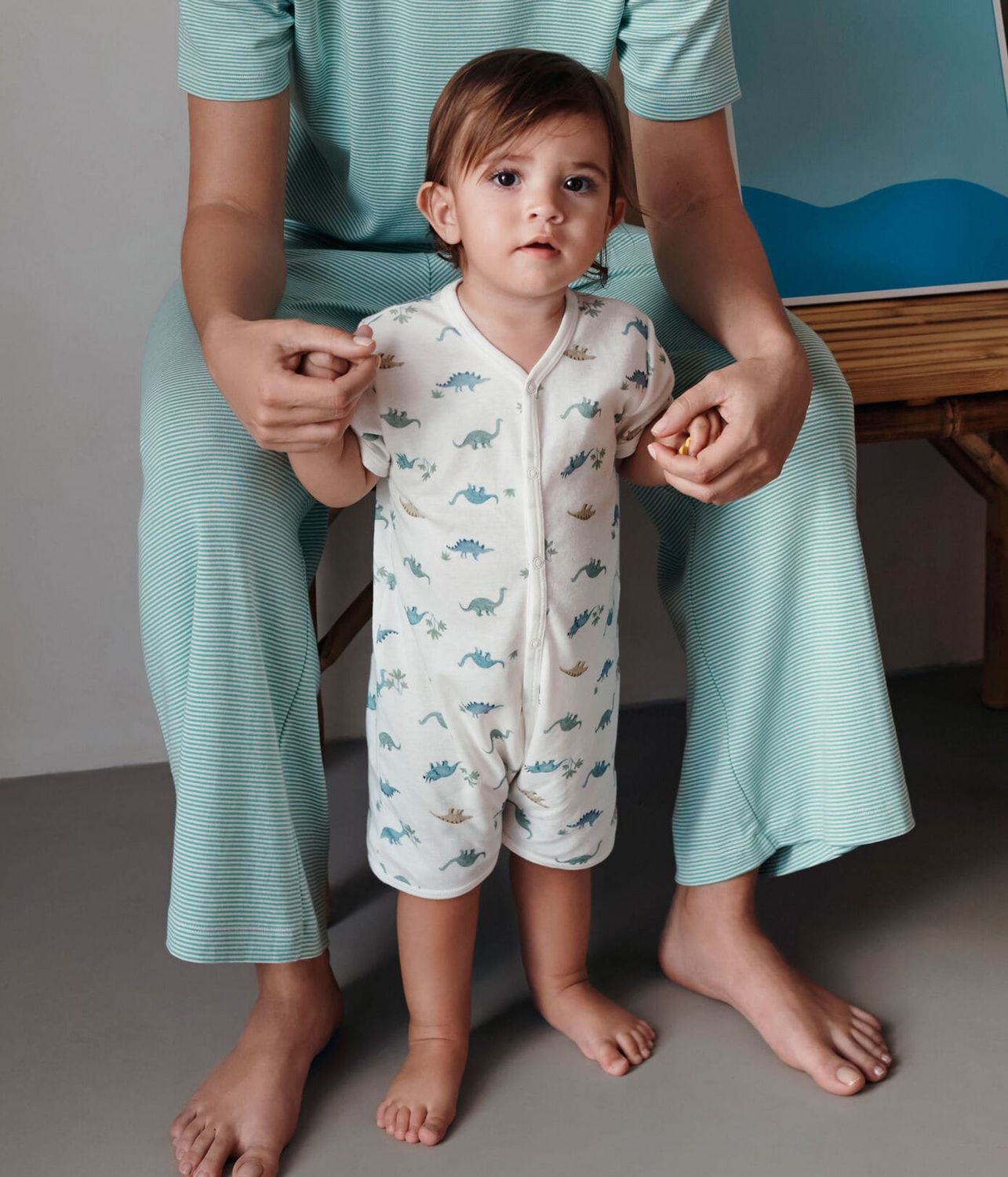 Petit Bateau Combinaison courte bébé en coton dinosaures