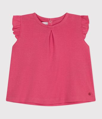 Petit Bateau T-shirt Blouse bébé en coton sans manches, couleur rose peonia