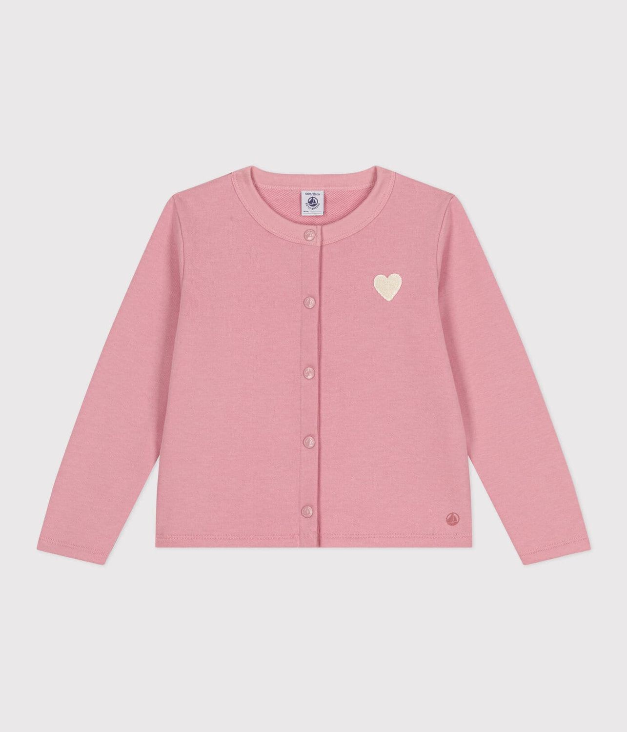 Petit Bateau Cardigan jaquette  enfant en molleton uni, couleur rose charme