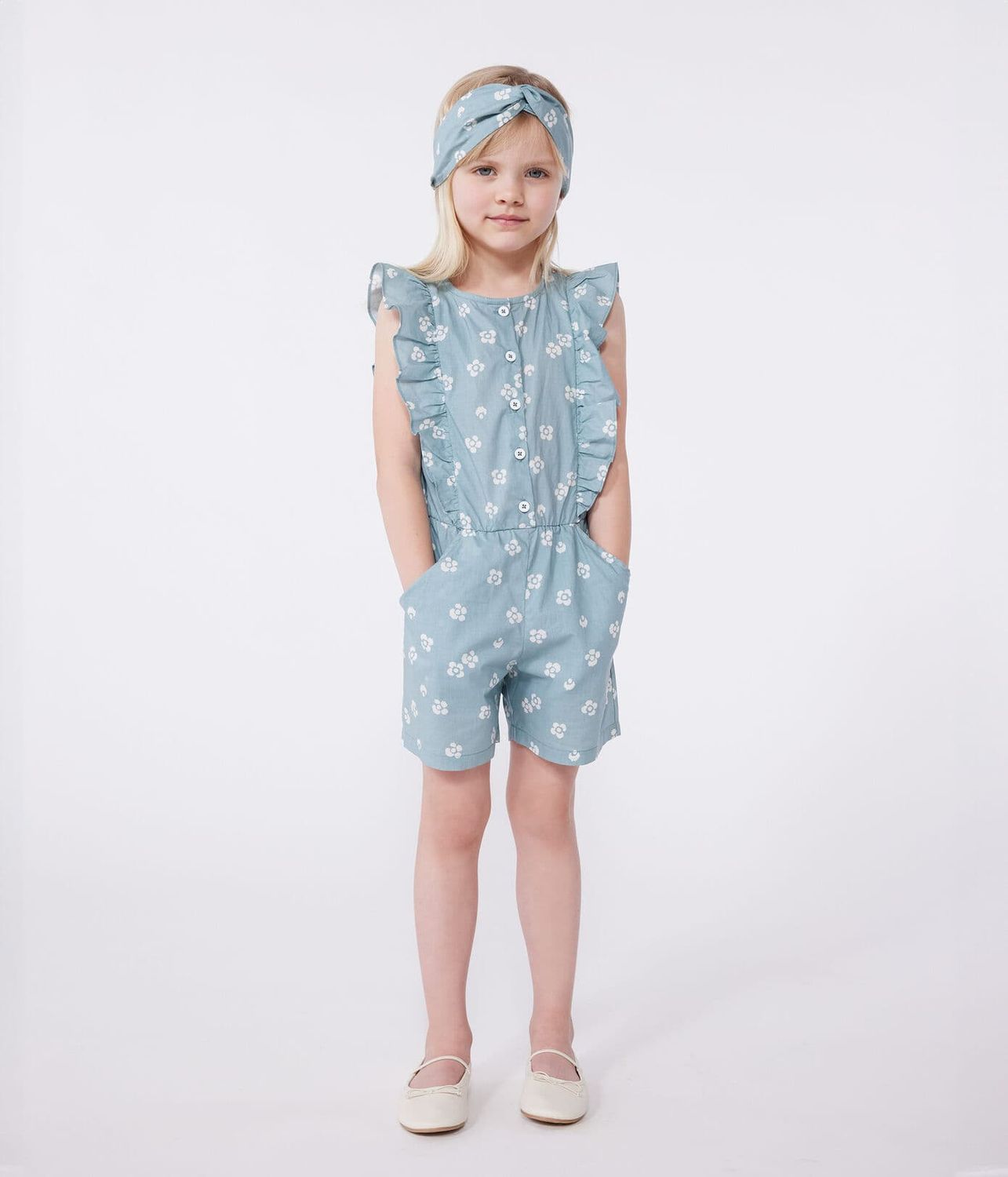 Petit Bateau Combinaison enfant en coton sans manche fleurie