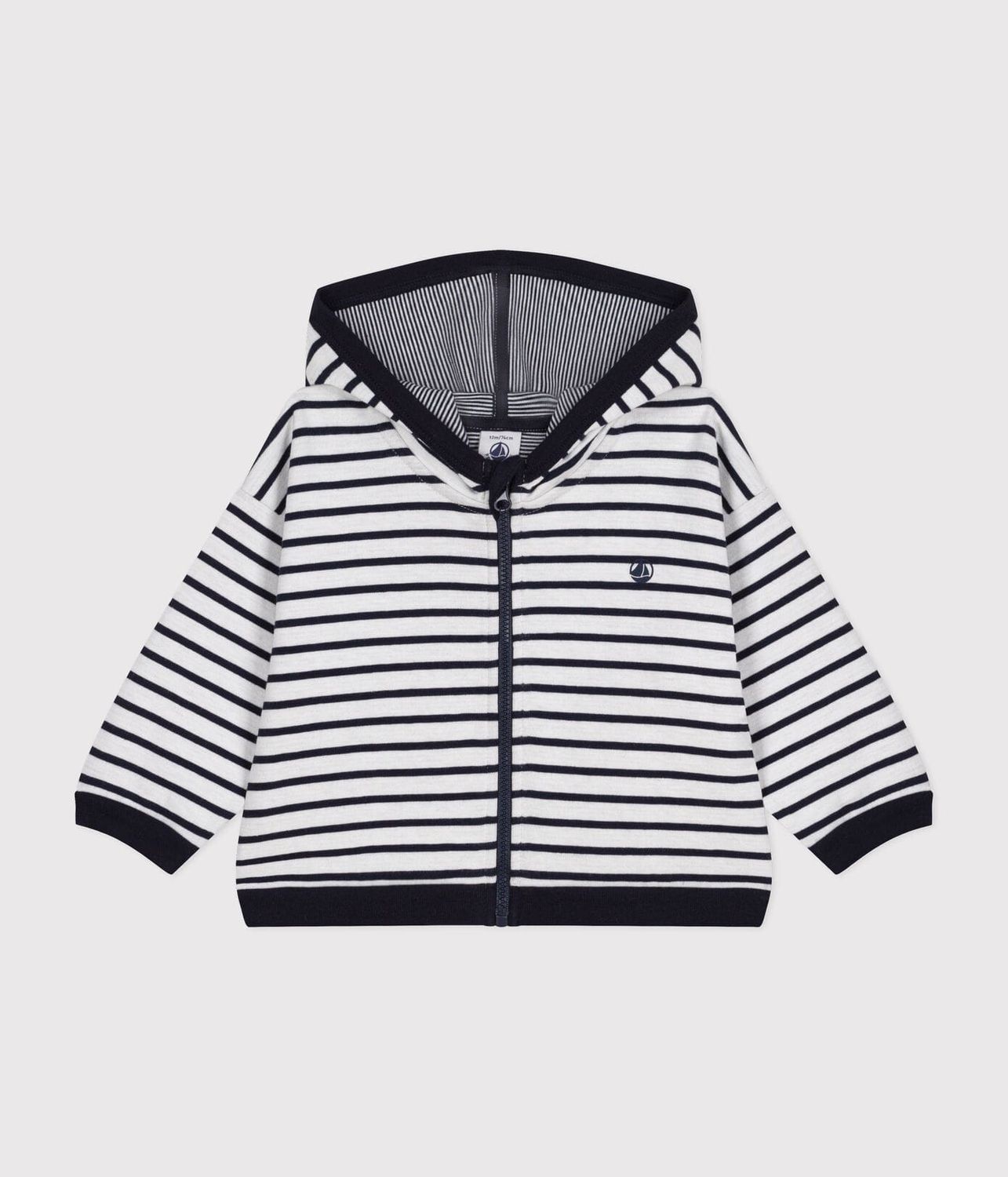 Petit Bateau Jaquette Sweatshirt à capuche bébé, couleur blanc MARSHMALLOW/bleu SMOKING