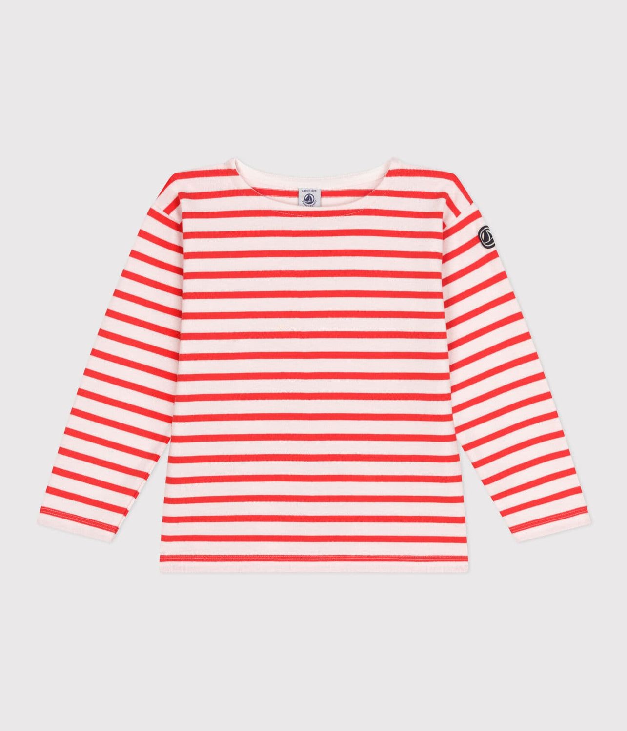 Petit Bateau Marinière enfant mixte en coton manches longues, couleur Spicy