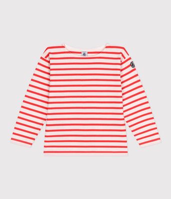 Petit Bateau Marinière enfant mixte en coton manches longues, couleur Spicy