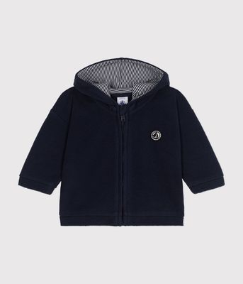 Petit Bateau Jaquette Sweatshirt bébé en polaire, couleur bleu marine smoking, doublé coton avec capuchon