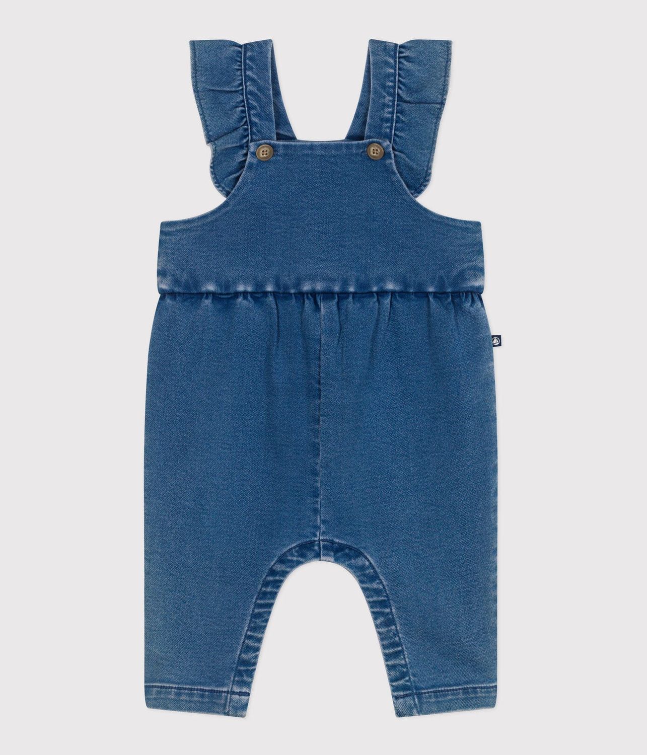 Petit Bateau Salopette bébé en jean élasthanne jambes longues couleur bleu BLEU DELAVE