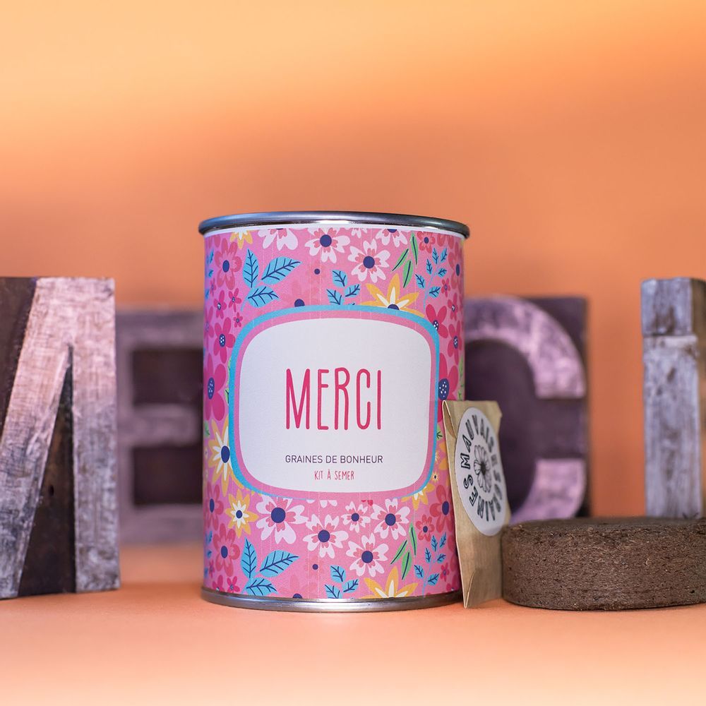 Mauvaises Graines - Kit de Plantes à Semer en Boîte - Cadeau d&#39;anniversaire Cadeau Original Amis Famille Fêtes - Ultra Simple à Utiliser - 100% Fabriqué en France &quot;Merci&quot;