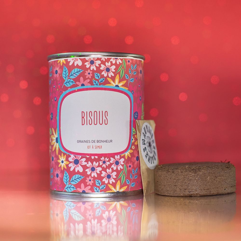 Mauvaises Graines - Kit de Trèfles à Semer en Boîte - Kit de Trèfles à Offrir comme Cadeau Original Amis Famille Fêtes - Ultra Simple à Utiliser - 100% Fabriqué en France &quot;Bisous&quot;