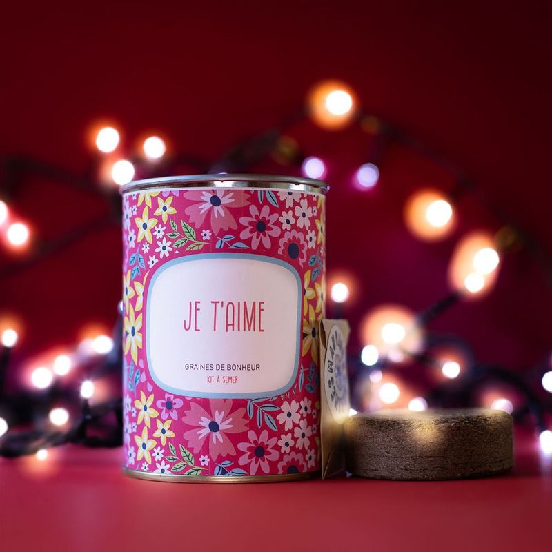 Mauvaises Graines - Kit de Plantes à Semer en Boîte - Cadeau d'anniversaire Cadeau Original Amis Famille Fêtes - Ultra Simple à Utiliser - 100% Fabriqué en France " Je t'aime"