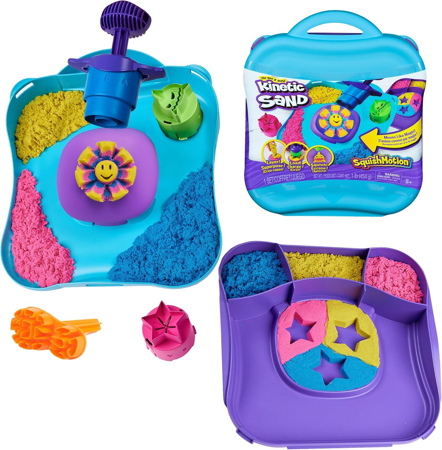 Kinetic Sand Squish Motion Set 454 g dans une valise pratique à transporter et ranger, sable coloré