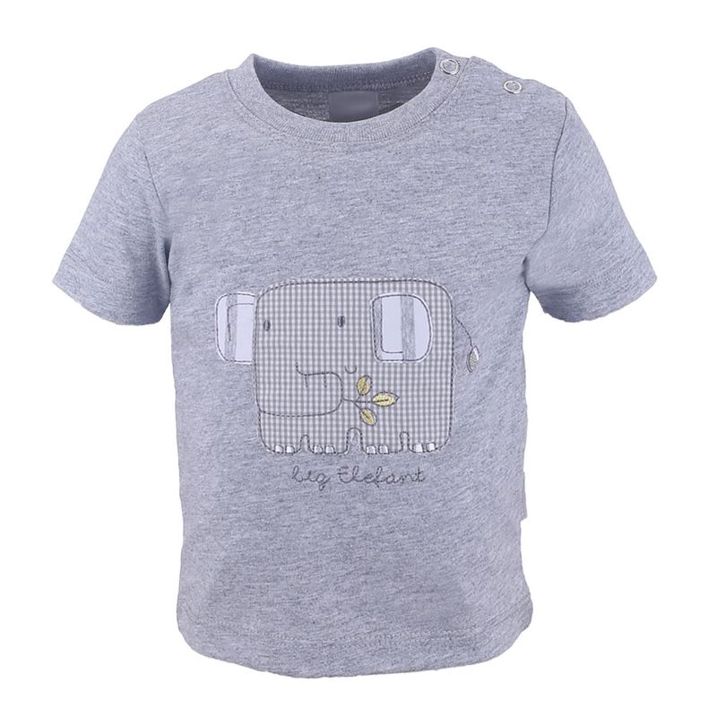 T-shirt gris en jersey coton brodé éléphant