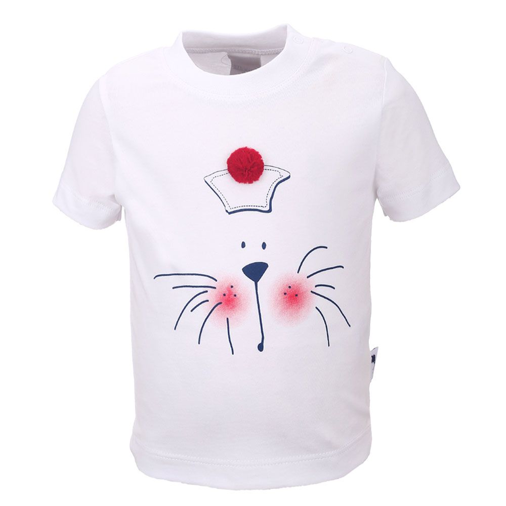 T-shirt en coton blanc imprimé matelot lion de mer
