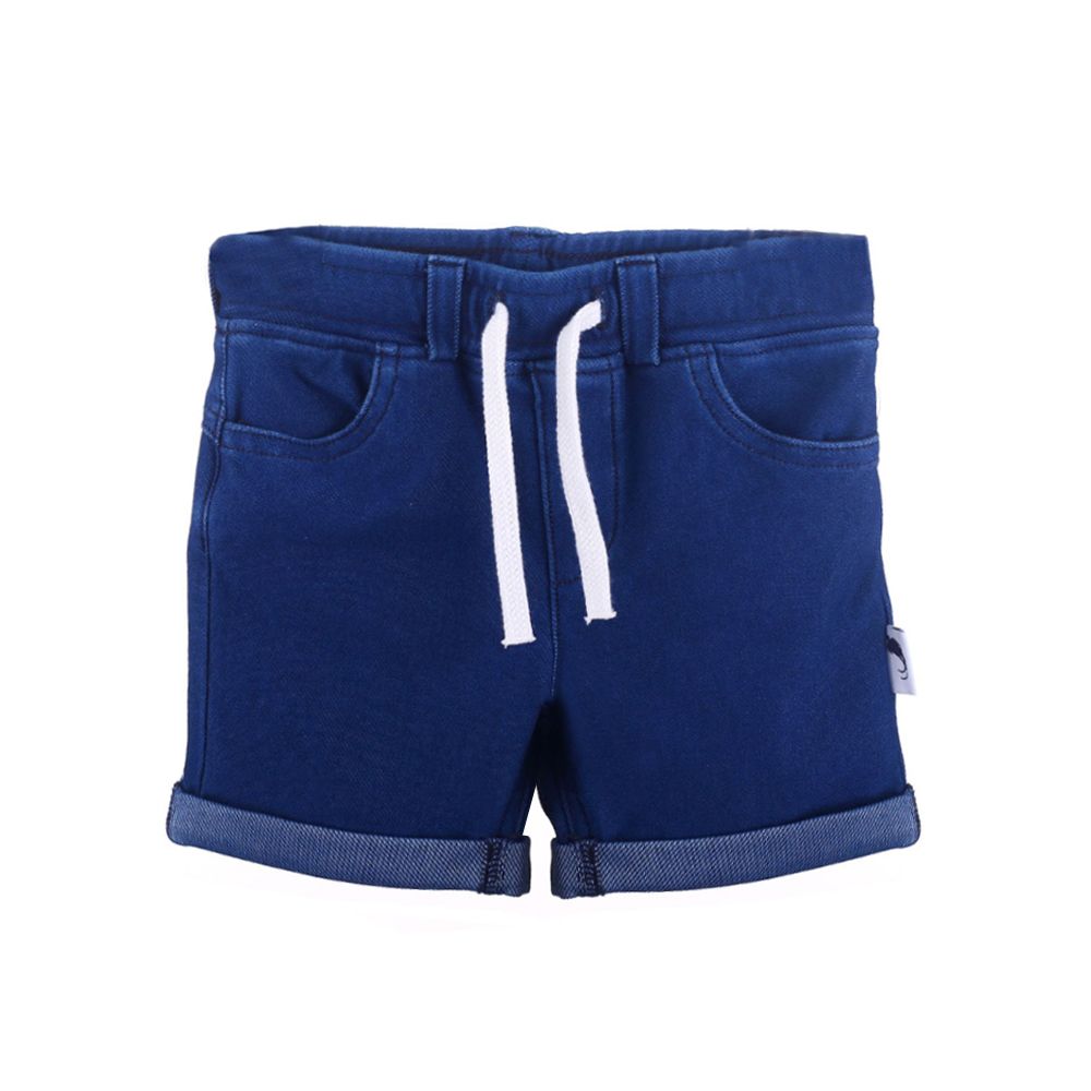 Short bleu stretch avec taille élastique et cordon